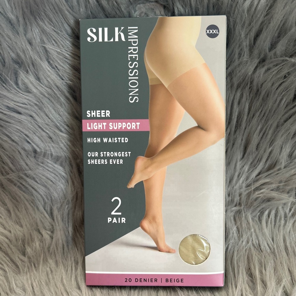 Silk Impressions Sheer Light Support Tights Womens Size XXXL Beige High Waisted